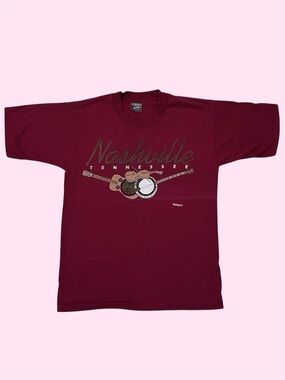 Vintage 90s Fruit of the Loom Single Stitch Nashville Banjo Graphic Tee Medium